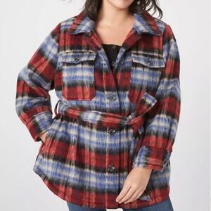 Lane Bryant Plaid Faux Wool Belted Shacket